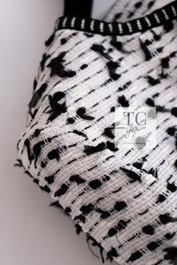 CHANEL 95C Vintage White Black Ribbon Tweed Jacket 34 シャネル ヴィンテージ ホワイト ブラック リボン ツイード ジャケット 即発