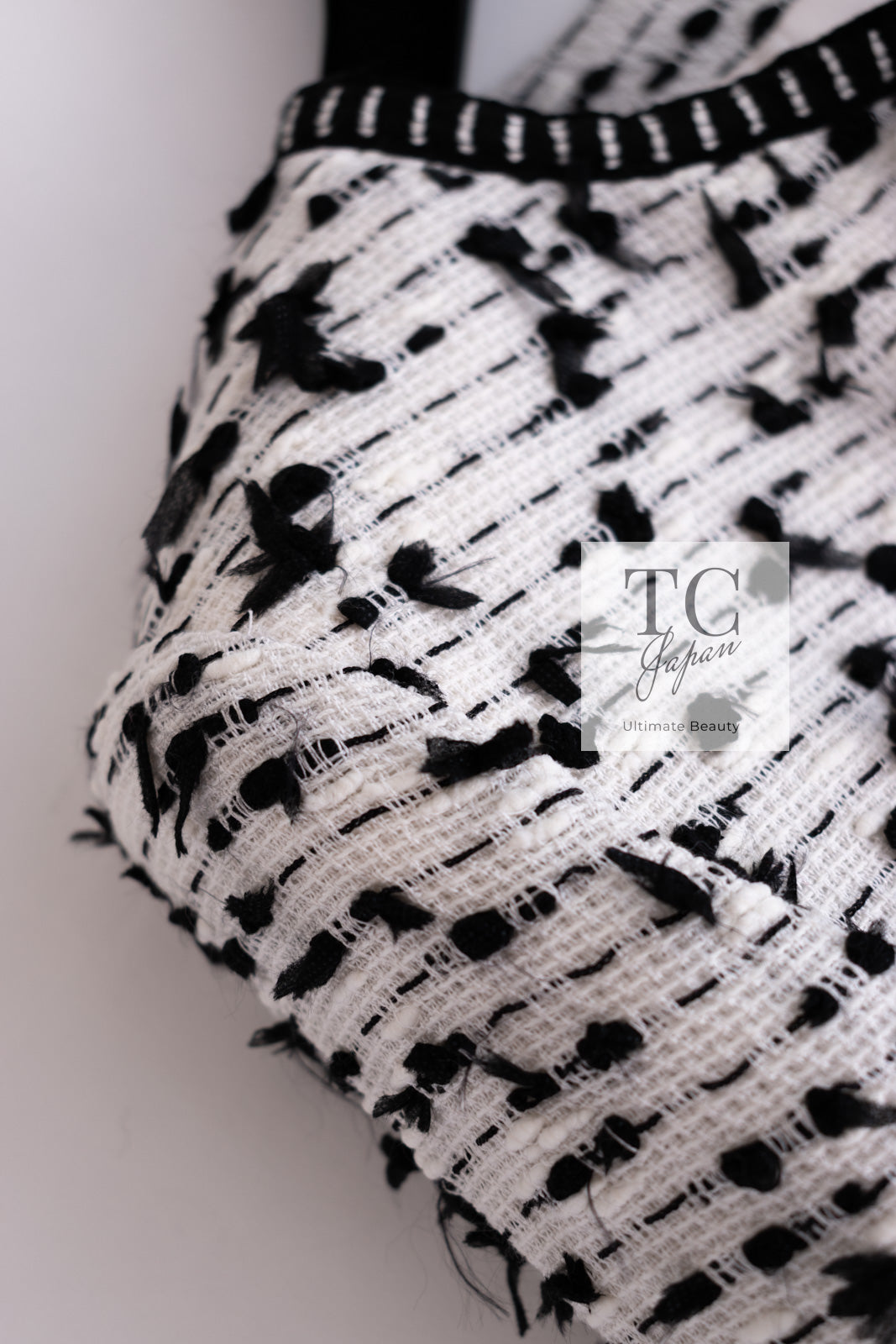 CHANEL 95C Vintage White Black Ribbon Tweed Jacket 34 シャネル ヴィンテージ ホワイト ブラック リボン ツイード ジャケット 即発