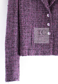 CHANEL 22PS Purple Lion Button Wool Cotton Tweed Jacket 38 シャネル パープル ライオン ボタン ウール コットン ツイード ジャケット 即発