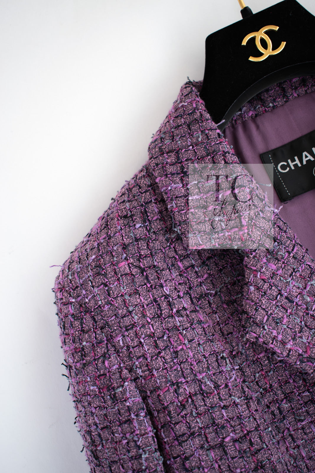CHANEL 22PS Purple Lion Button Wool Cotton Tweed Jacket 38 シャネル パープル ライオン ボタン ウール コットン ツイード ジャケット 即発