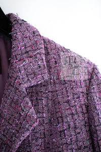 CHANEL 22PS Purple Lion Button Wool Cotton Tweed Jacket 38 シャネル パープル ライオン ボタン ウール コットン ツイード ジャケット 即発
