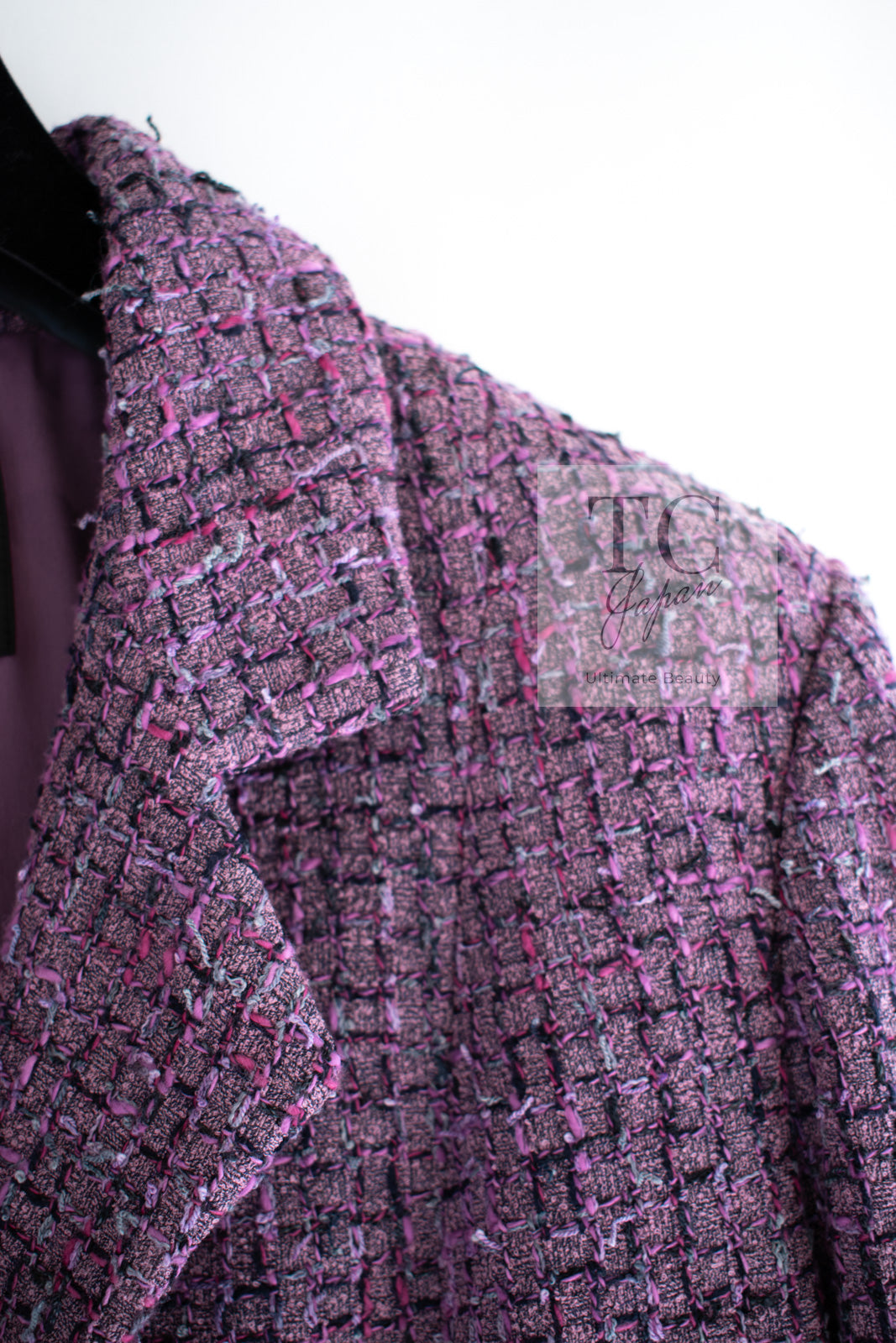 CHANEL 22PS Purple Lion Button Wool Cotton Tweed Jacket 38 シャネル パープル ライオン ボタン ウール コットン ツイード ジャケット 即発