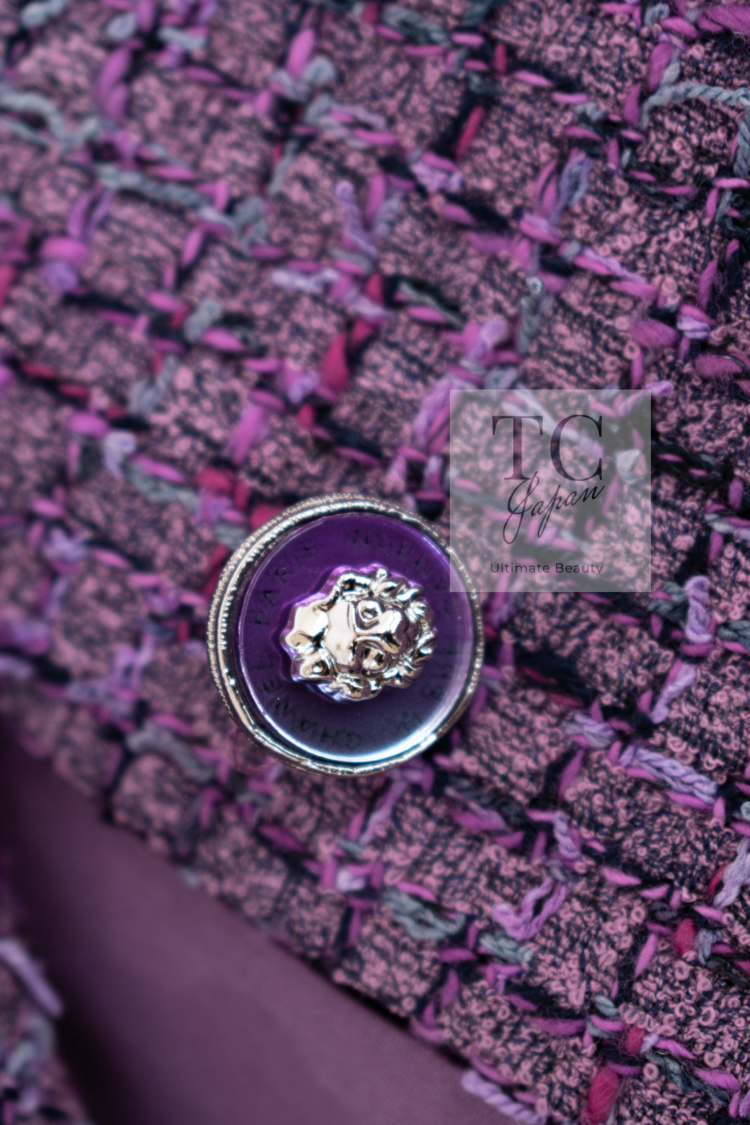 CHANEL 22PS Purple Lion Button Wool Cotton Tweed Jacket 38 シャネル パープル ライオン ボタン ウール コットン ツイード ジャケット 即発