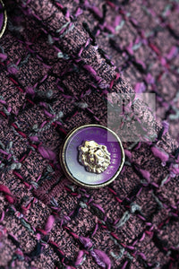 CHANEL 22PS Purple Lion Button Wool Cotton Tweed Jacket 38 シャネル パープル ライオン ボタン ウール コットン ツイード ジャケット 即発