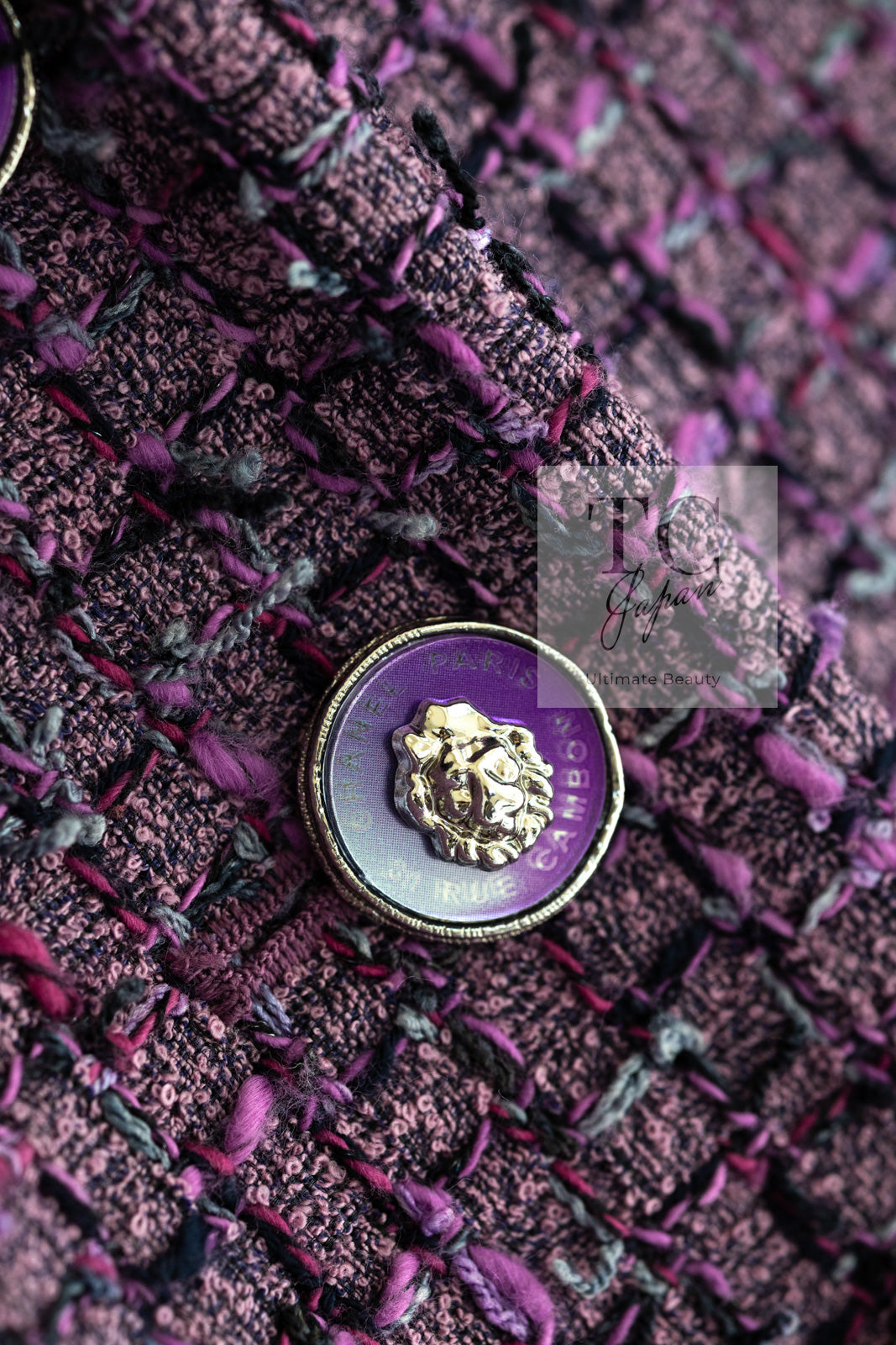 CHANEL 22PS Purple Lion Button Wool Cotton Tweed Jacket 38 シャネル パープル ライオン ボタン ウール コットン ツイード ジャケット 即発