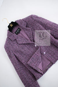 CHANEL 22PS Purple Lion Button Wool Cotton Tweed Jacket 38 シャネル パープル ライオン ボタン ウール コットン ツイード ジャケット 即発