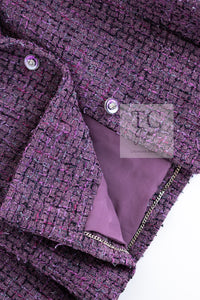 CHANEL 22PS Purple Lion Button Wool Cotton Tweed Jacket 38 シャネル パープル ライオン ボタン ウール コットン ツイード ジャケット 即発