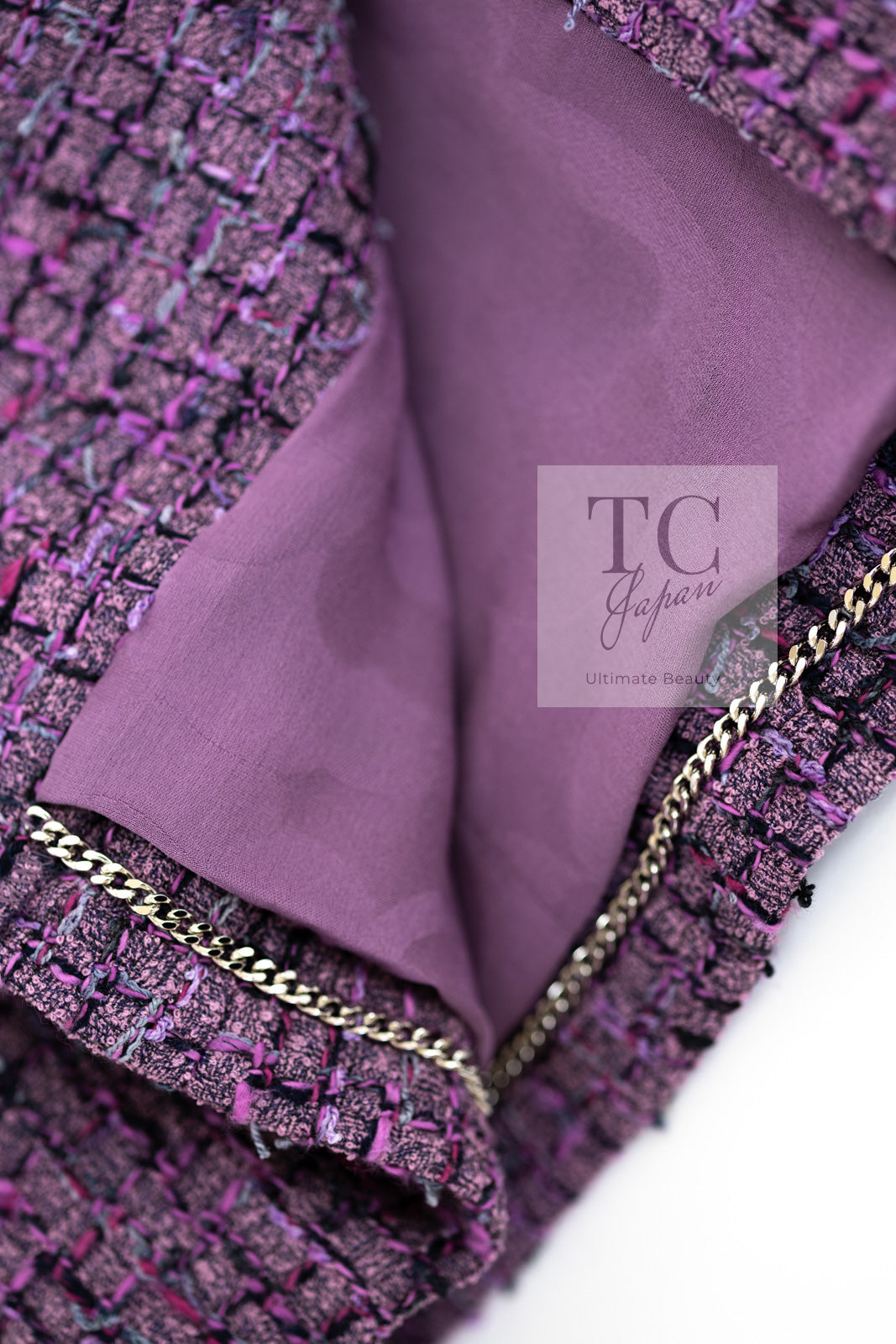 CHANEL 22PS Purple Lion Button Wool Cotton Tweed Jacket 38 シャネル パープル ライオン ボタン ウール コットン ツイード ジャケット 即発