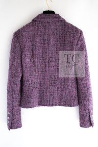 CHANEL 22PS Purple Lion Button Wool Cotton Tweed Jacket 38 シャネル パープル ライオン ボタン ウール コットン ツイード ジャケット 即発
