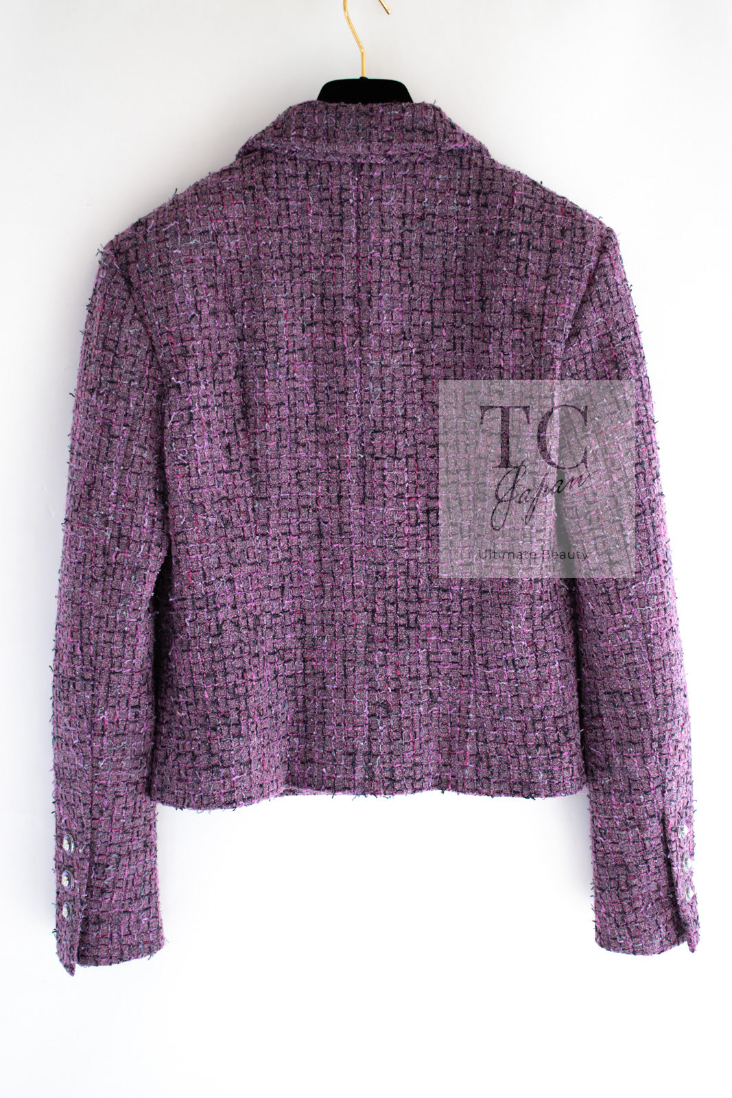 CHANEL 22PS Purple Lion Button Wool Cotton Tweed Jacket 38 シャネル パープル ライオン ボタン ウール コットン ツイード ジャケット 即発