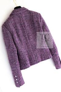 CHANEL 22PS Purple Lion Button Wool Cotton Tweed Jacket 38 シャネル パープル ライオン ボタン ウール コットン ツイード ジャケット 即発