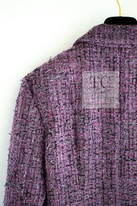 CHANEL 22PS Purple Lion Button Wool Cotton Tweed Jacket 38 シャネル パープル ライオン ボタン ウール コットン ツイード ジャケット 即発