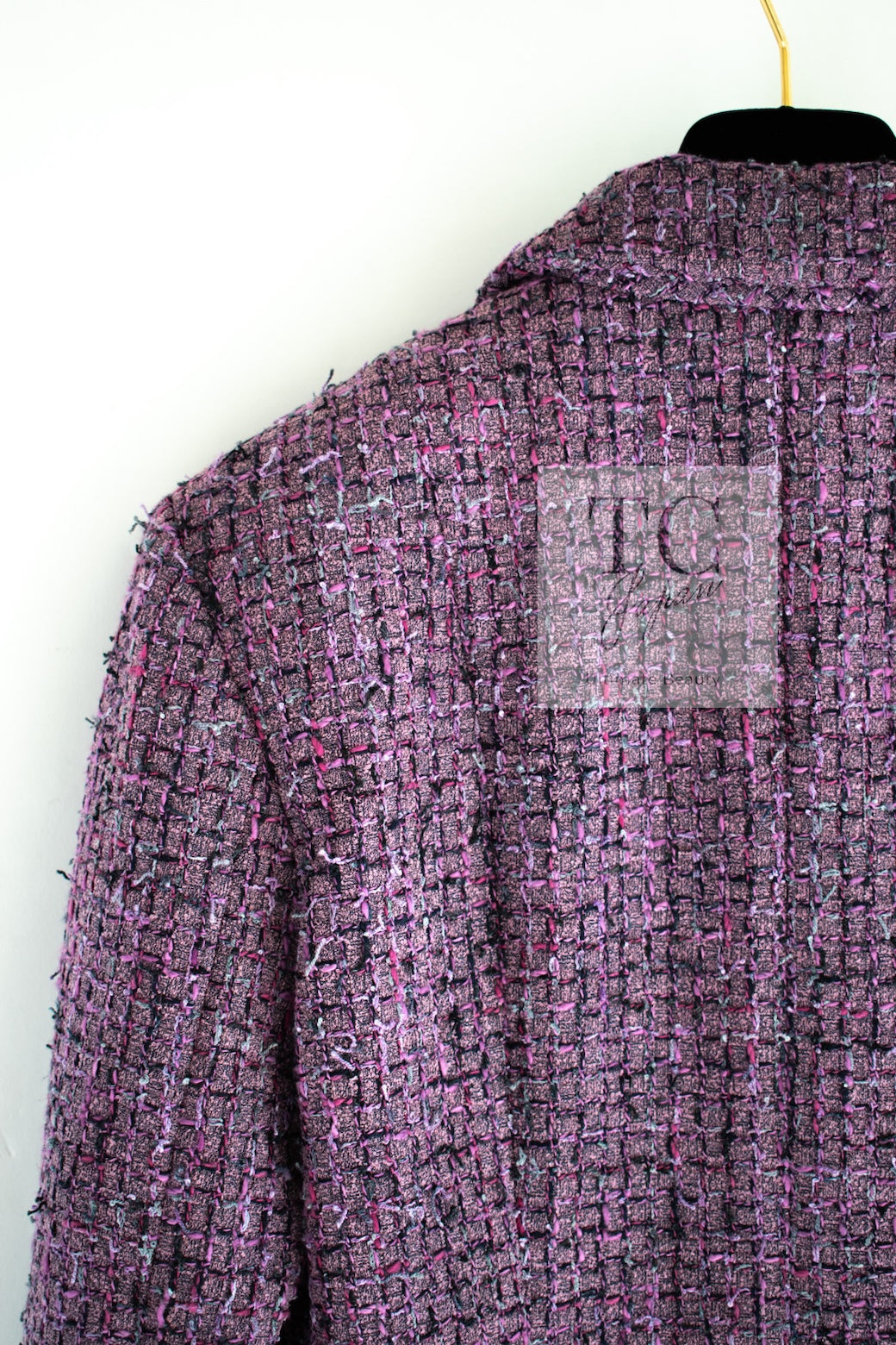 CHANEL 22PS Purple Lion Button Wool Cotton Tweed Jacket 38 シャネル パープル ライオン ボタン ウール コットン ツイード ジャケット 即発