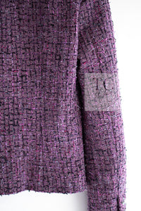 CHANEL 22PS Purple Lion Button Wool Cotton Tweed Jacket 38 シャネル パープル ライオン ボタン ウール コットン ツイード ジャケット 即発