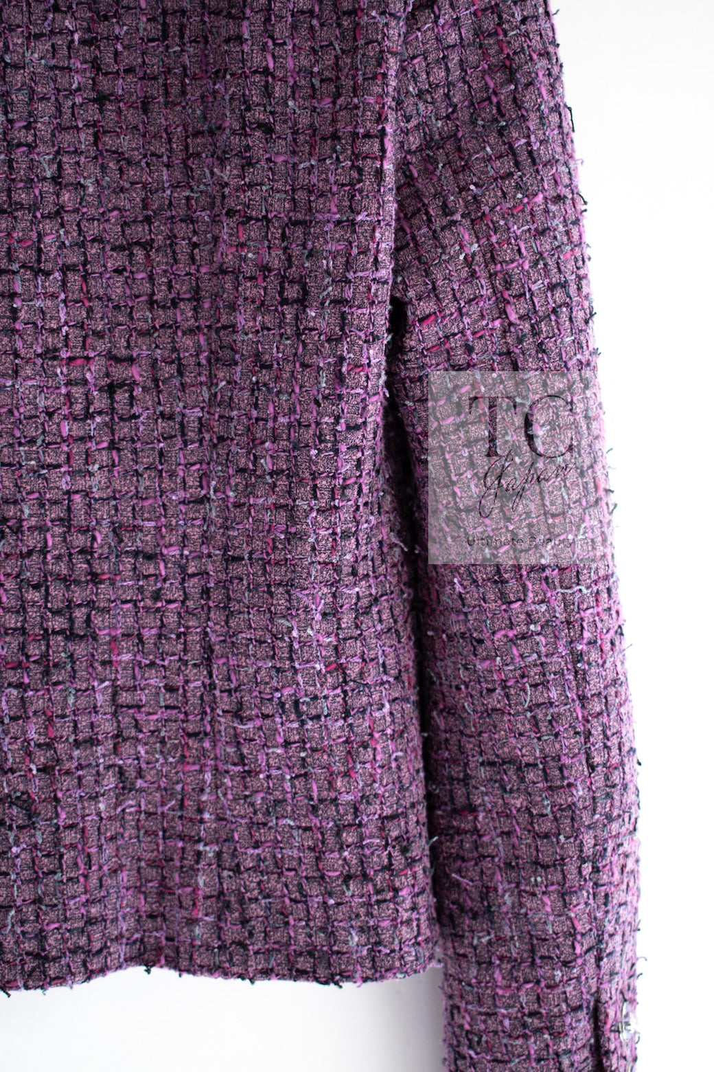 CHANEL 22PS Purple Lion Button Wool Cotton Tweed Jacket 38 シャネル パープル ライオン ボタン ウール コットン ツイード ジャケット 即発