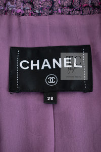 CHANEL 22PS Purple Lion Button Wool Cotton Tweed Jacket 38 シャネル パープル ライオン ボタン ウール コットン ツイード ジャケット 即発