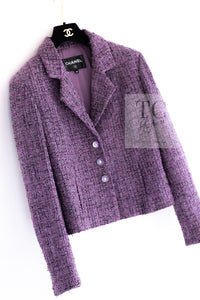 CHANEL 22PS Purple Lion Button Wool Cotton Tweed Jacket 38 シャネル パープル ライオン ボタン ウール コットン ツイード ジャケット 即発