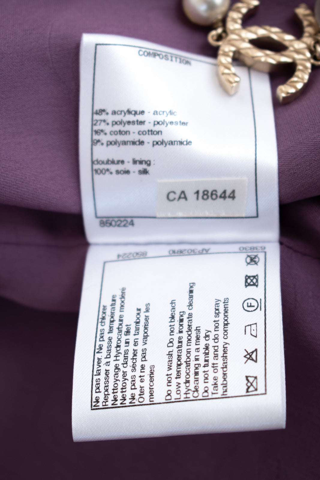 CHANEL 22PS Purple Lion Button Wool Cotton Tweed Jacket 38 シャネル パープル ライオン ボタン ウール コットン ツイード ジャケット 即発