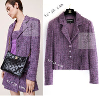 CHANEL 22PS Purple Lion Button Wool Cotton Tweed Jacket 38 シャネル パープル ライオン ボタン ウール コットン ツイード ジャケット 即発