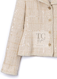 CHANEL 01A Ivory Beige Sequin Wool Tweed Jacket 38 シャネル アイボリー ベージュ スパンコール ウール ツイード ジャケット 即発