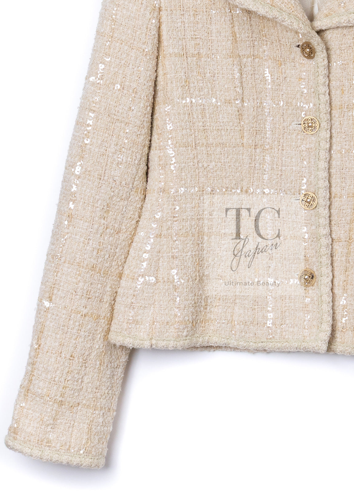 CHANEL 01A Ivory Beige Sequin Wool Tweed Jacket 38 シャネル アイボリー ベージュ スパンコール ウール ツイード ジャケット 即発