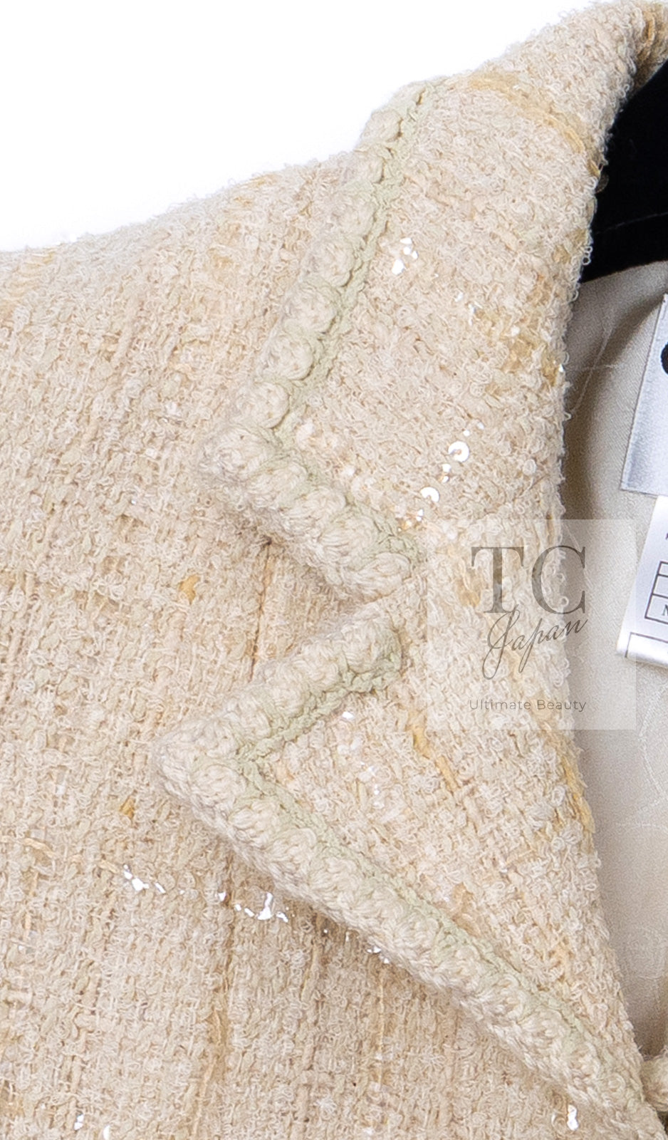 CHANEL 01A Ivory Beige Sequin Wool Tweed Jacket 38 シャネル アイボリー ベージュ スパンコール ウール ツイード ジャケット 即発