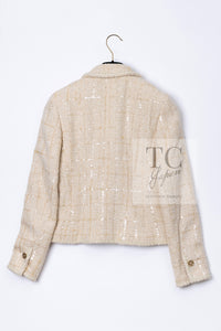 CHANEL 01A Ivory Beige Sequin Wool Tweed Jacket 38 シャネル アイボリー ベージュ スパンコール ウール ツイード ジャケット 即発