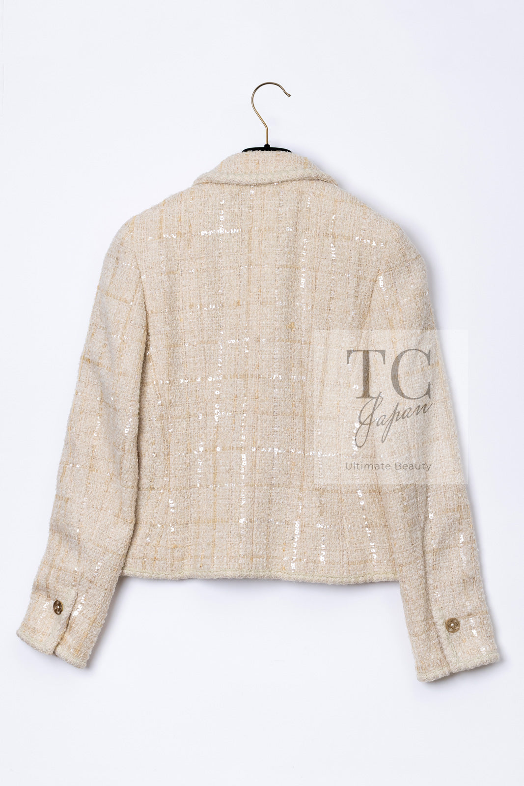 CHANEL 01A Ivory Beige Sequin Wool Tweed Jacket 38 シャネル アイボリー ベージュ スパンコール ウール ツイード ジャケット 即発