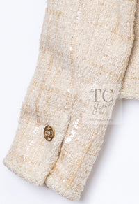 CHANEL 01A Ivory Beige Sequin Wool Tweed Jacket 38 シャネル アイボリー ベージュ スパンコール ウール ツイード ジャケット 即発