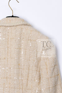 CHANEL 01A Ivory Beige Sequin Wool Tweed Jacket 38 シャネル アイボリー ベージュ スパンコール ウール ツイード ジャケット 即発