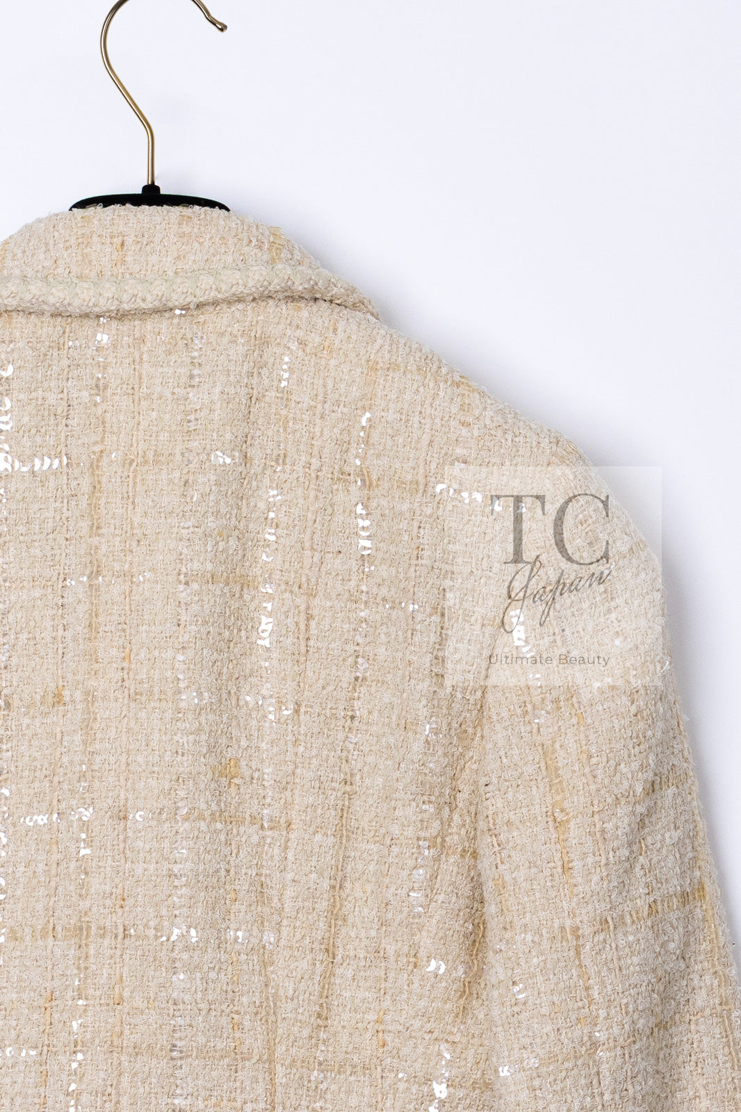 CHANEL 01A Ivory Beige Sequin Wool Tweed Jacket 38 シャネル アイボリー ベージュ スパンコール ウール ツイード ジャケット 即発