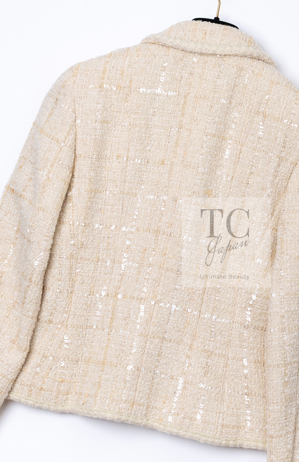 CHANEL 01A Ivory Beige Sequin Wool Tweed Jacket 38 シャネル アイボリー ベージュ スパンコール ウール ツイード ジャケット 即発