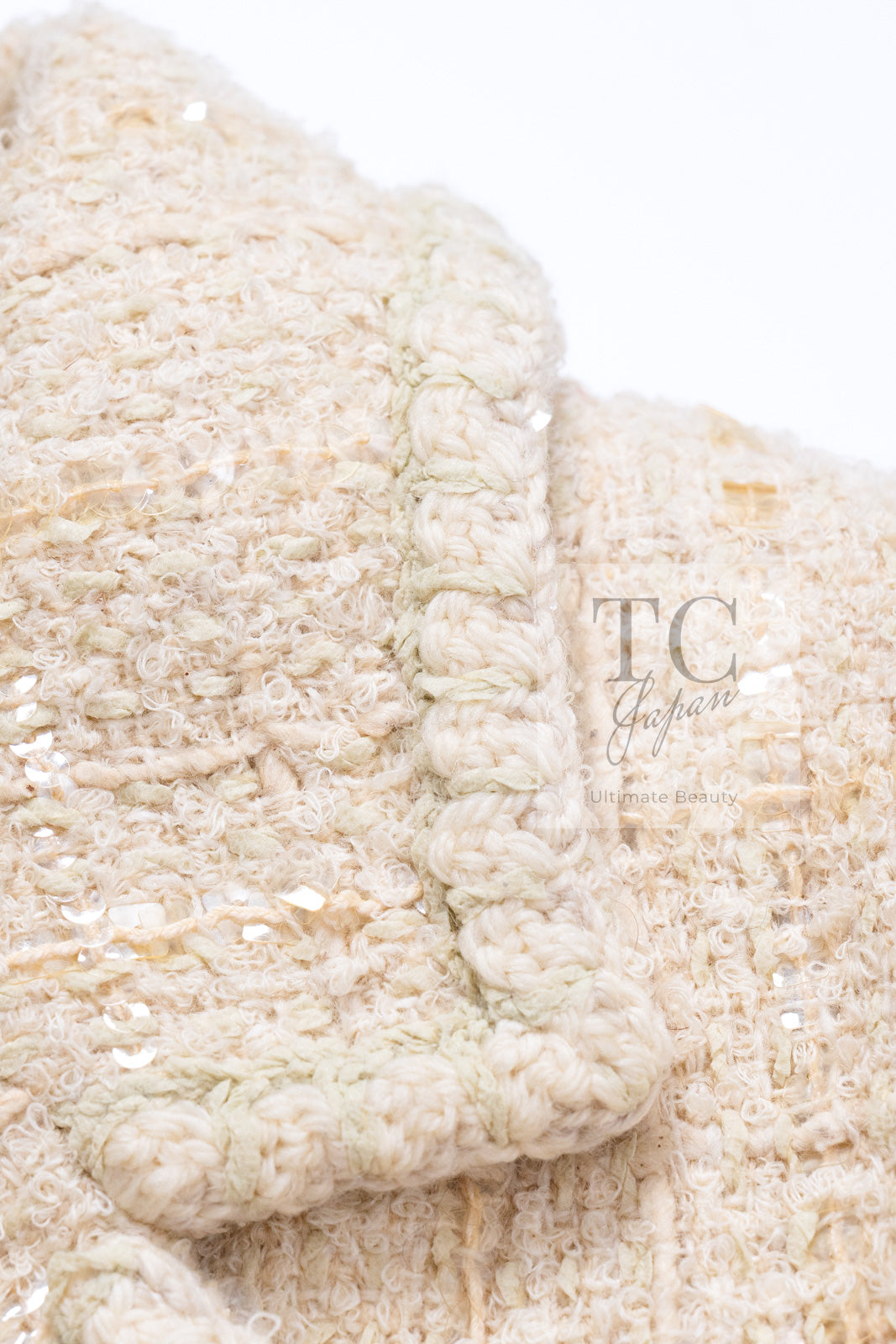 CHANEL 01A Ivory Beige Sequin Wool Tweed Jacket 38 シャネル アイボリー ベージュ スパンコール ウール ツイード ジャケット 即発