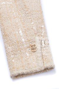 CHANEL 01A Ivory Beige Sequin Wool Tweed Jacket 38 シャネル アイボリー ベージュ スパンコール ウール ツイード ジャケット 即発