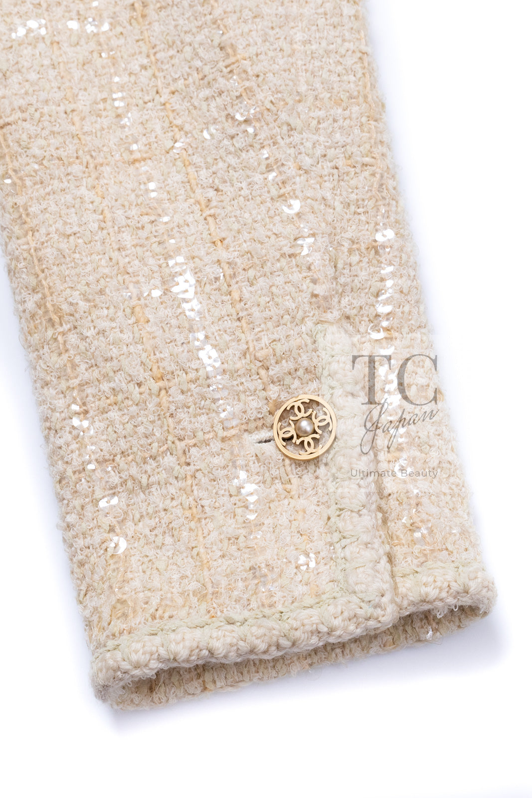 CHANEL 01A Ivory Beige Sequin Wool Tweed Jacket 38 シャネル アイボリー ベージュ スパンコール ウール ツイード ジャケット 即発