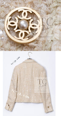 CHANEL 01A Ivory Beige Sequin Wool Tweed Jacket 38 シャネル アイボリー ベージュ スパンコール ウール ツイード ジャケット 即発