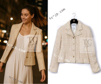 CHANEL 01A Ivory Beige Sequin Wool Tweed Jacket 38 シャネル アイボリー ベージュ スパンコール ウール ツイード ジャケット 即発