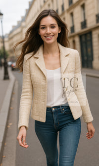 CHANEL 01A Ivory Beige Sequin Wool Tweed Jacket 38 シャネル アイボリー ベージュ スパンコール ウール ツイード ジャケット 即発