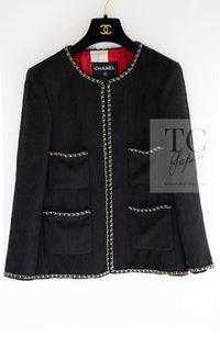 CHANEL 19B Black Llama Wool Chain Trim Jacket 34 36 38 40 シャネル ブラック ラマ ウール チェーン トリミング ジャケット 即発