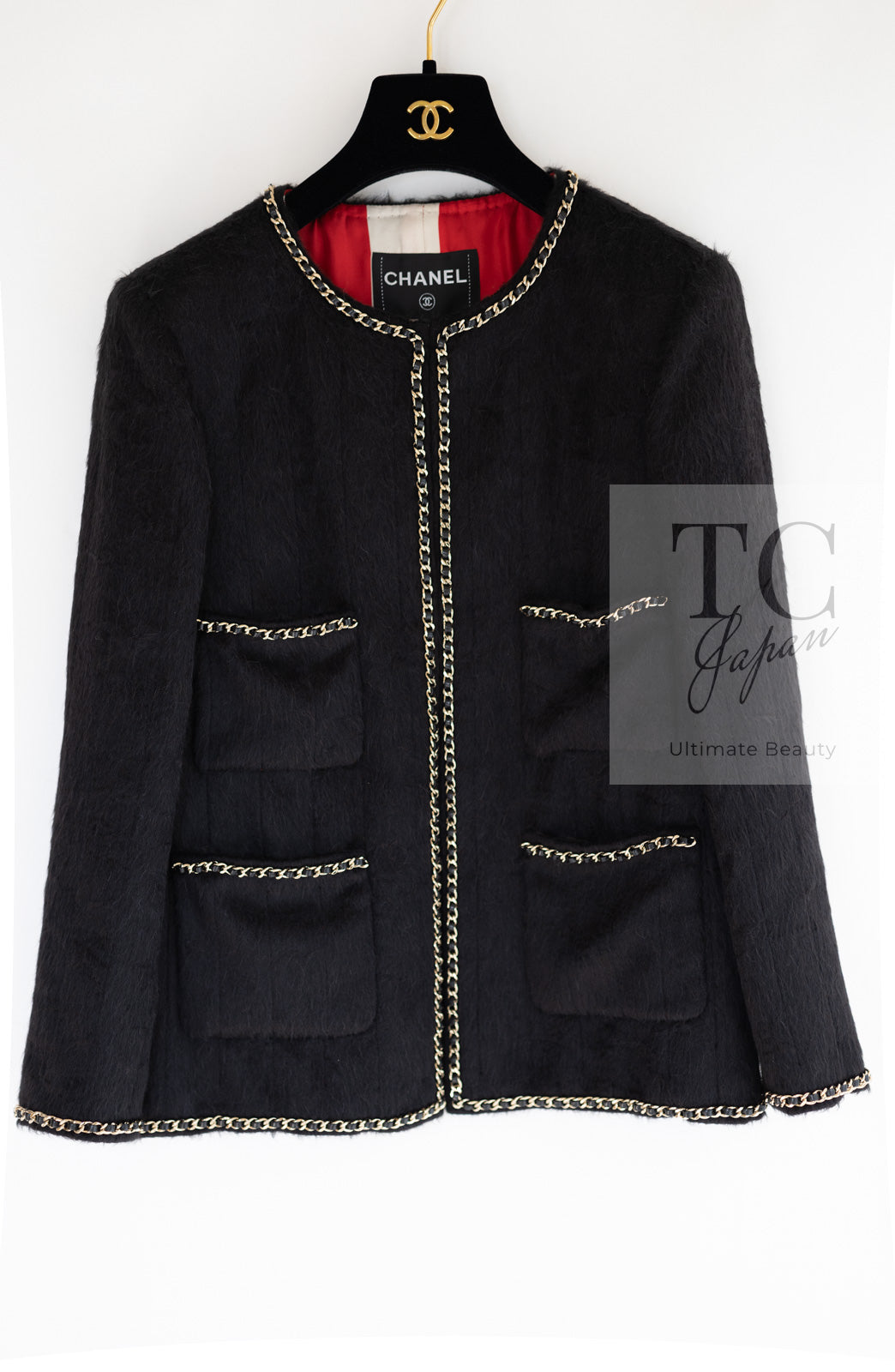CHANEL 19B Black Llama Wool Chain Trim Jacket 34 36 38 40 シャネル ブラック ラマ ウール チェーン トリミング ジャケット 即発