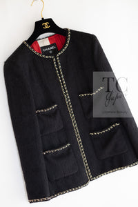 CHANEL 19B Black Llama Wool Chain Trim Jacket 34 36 38 40 シャネル ブラック ラマ ウール チェーン トリミング ジャケット 即発