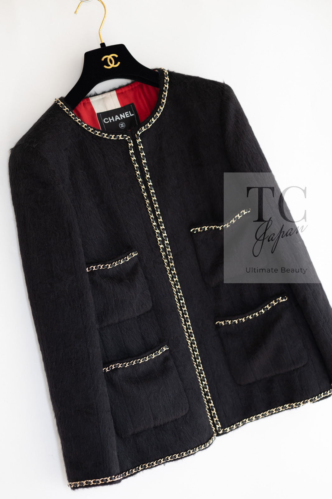 CHANEL 19B Black Llama Wool Chain Trim Jacket 34 36 38 40 シャネル ブラック ラマ ウール チェーン トリミング ジャケット 即発