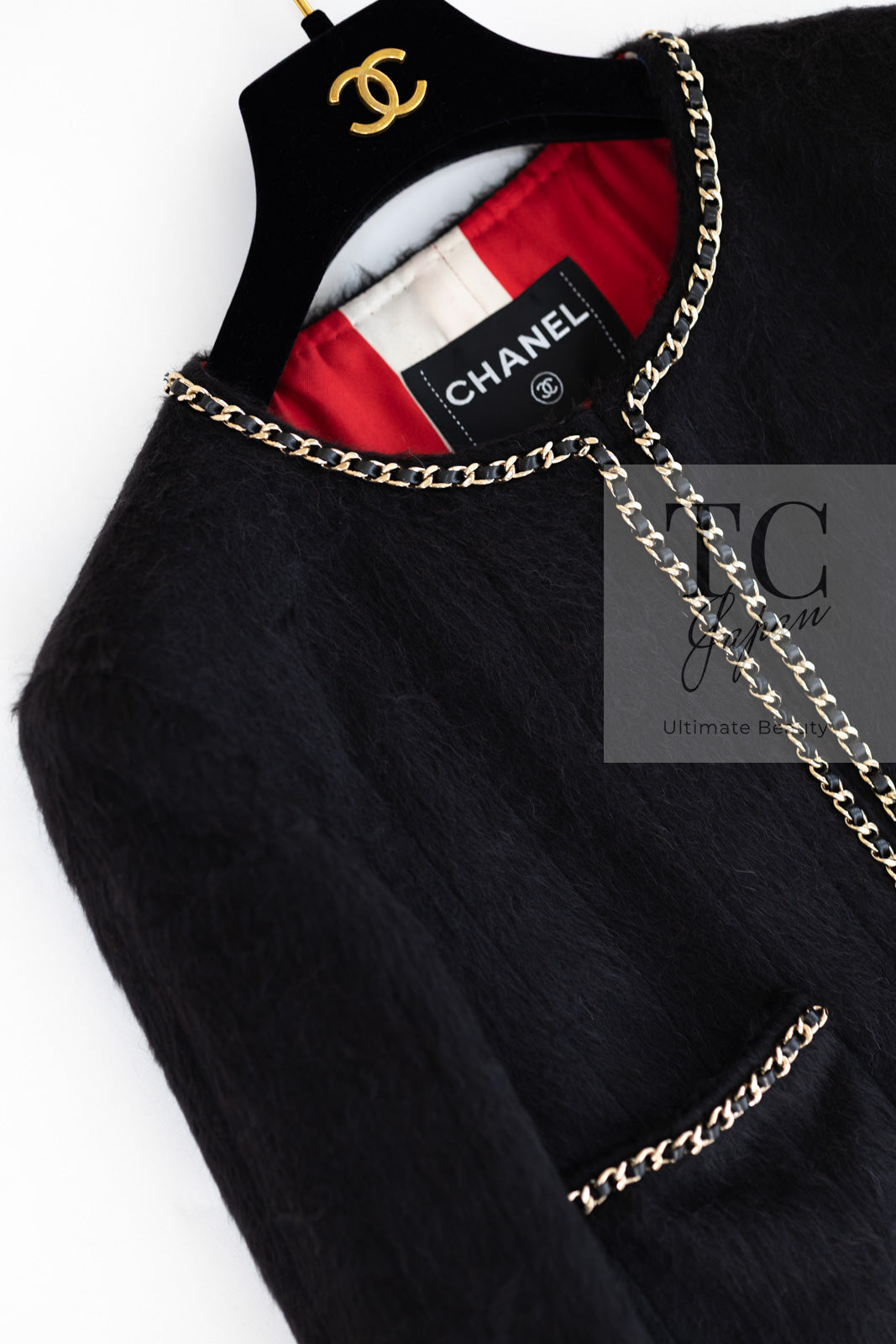 CHANEL 19B Black Llama Wool Chain Trim Jacket 34 36 38 40 シャネル ブラック ラマ ウール チェーン トリミング ジャケット 即発