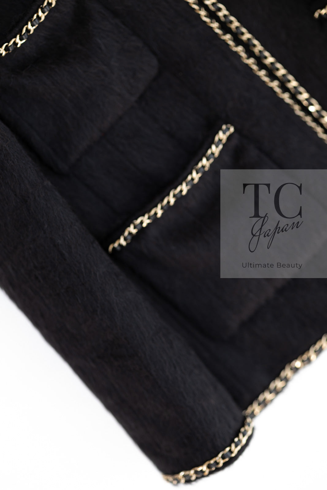 CHANEL 19B Black Llama Wool Chain Trim Jacket 34 36 38 40 シャネル ブラック ラマ ウール チェーン トリミング ジャケット 即発