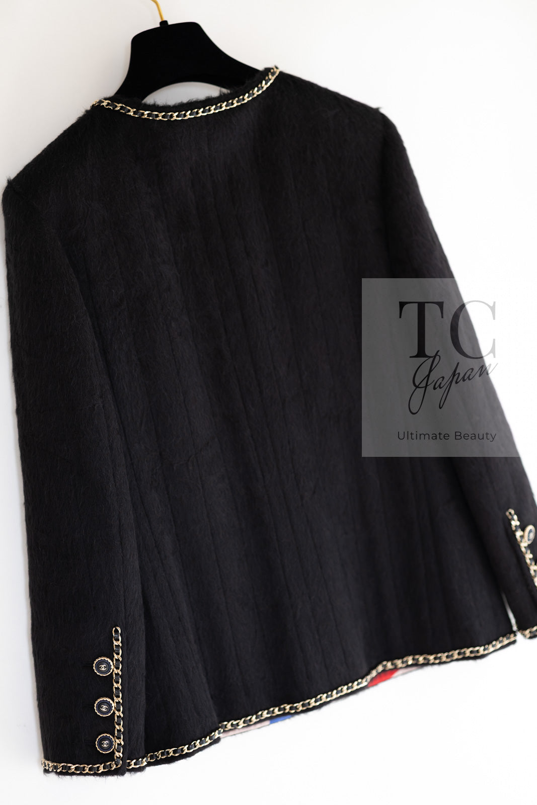 CHANEL 19B Black Llama Wool Chain Trim Jacket 34 36 38 40 シャネル ブラック ラマ ウール チェーン トリミング ジャケット 即発