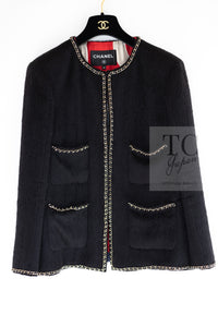 CHANEL 19B Black Llama Wool Chain Trim Jacket 38 40 シャネル ブラック ラマ ウール チェーン トリミング ジャケット 即発