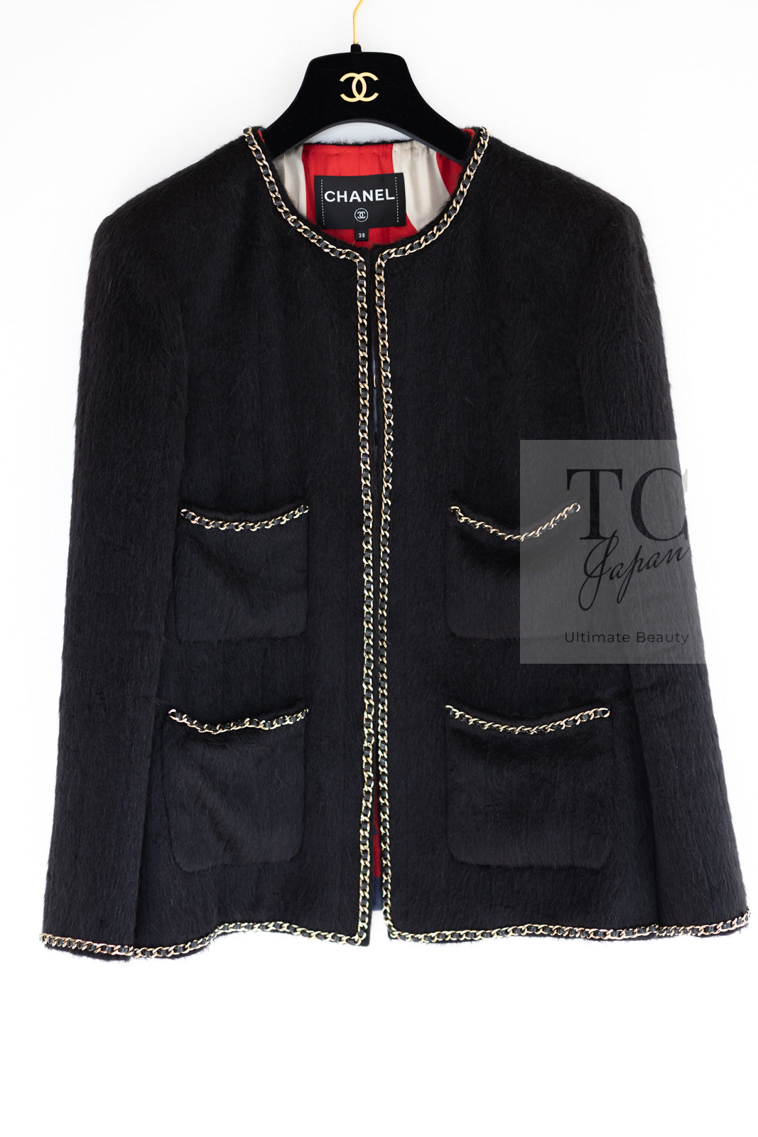 CHANEL 19B Black Llama Wool Chain Trim Jacket 38 40 シャネル ブラック ラマ ウール チェーン トリミング ジャケット 即発