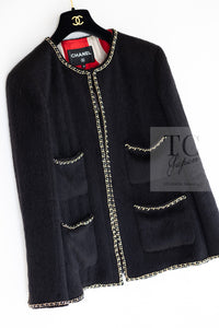 CHANEL 19B Black Llama Wool Chain Trim Jacket 38 40 シャネル ブラック ラマ ウール チェーン トリミング ジャケット 即発