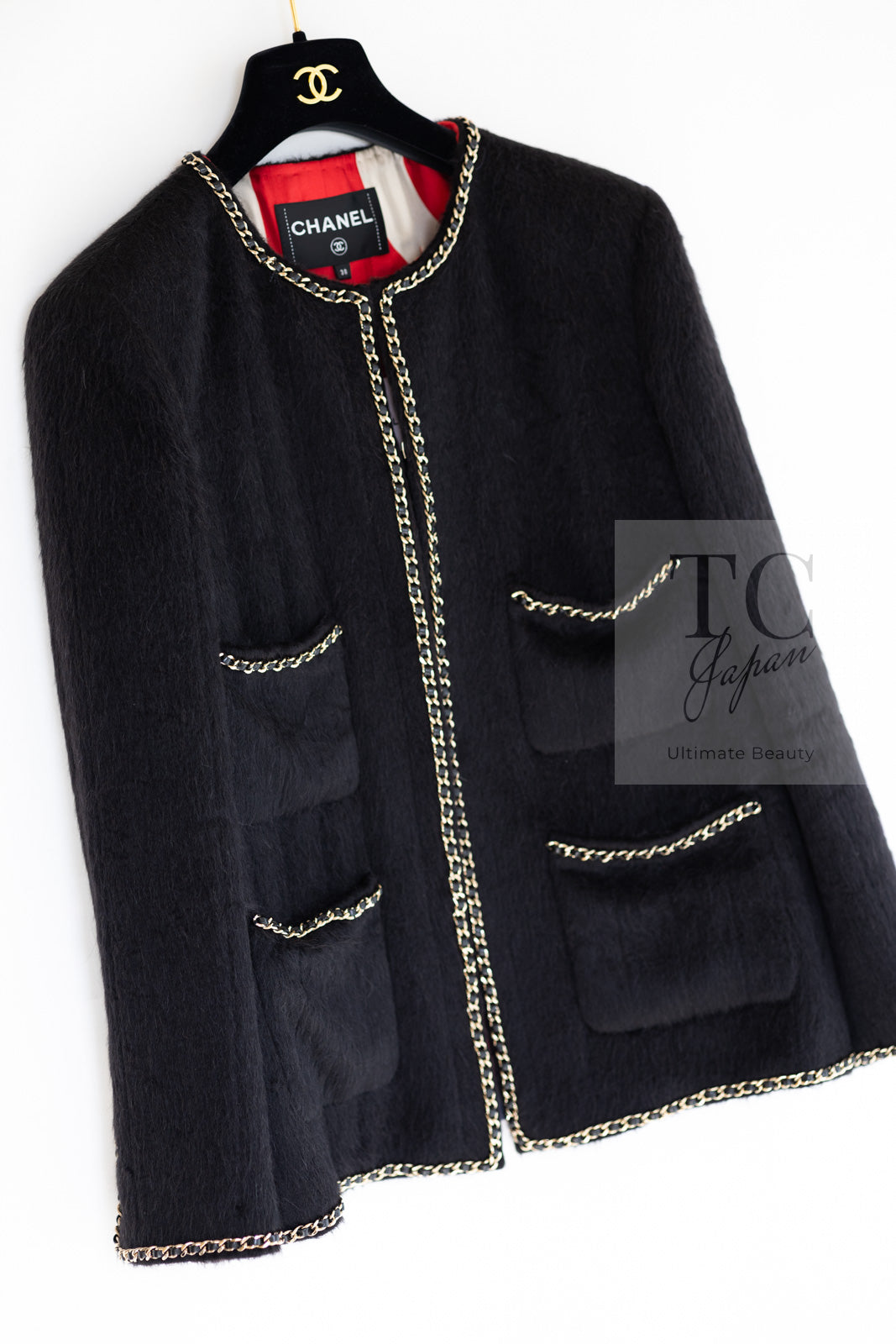 CHANEL 19B Black Llama Wool Chain Trim Jacket 38 40 シャネル ブラック ラマ ウール チェーン トリミング ジャケット 即発