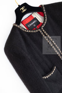 CHANEL 19B Black Llama Wool Chain Trim Jacket 38 40 シャネル ブラック ラマ ウール チェーン トリミング ジャケット 即発